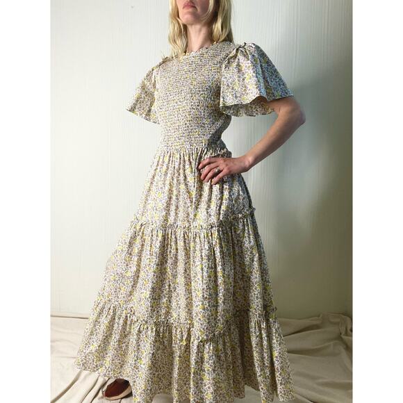 BAYBALA Jolene Smocked Bust Flutter Sleeve Floral Prairie Maxi Dress LARGE - Picture 7 of 14